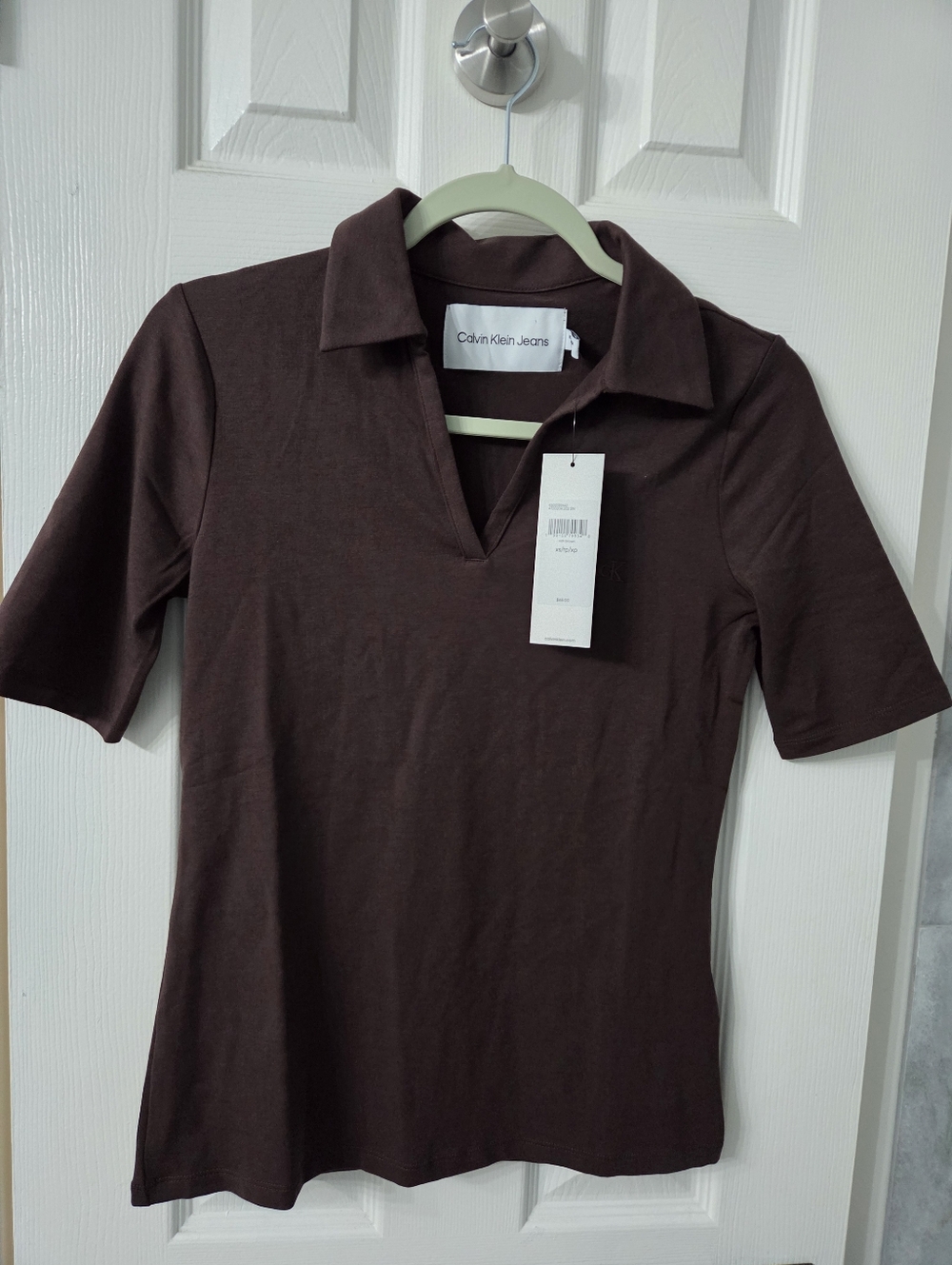Calvin Klein Jeans Brown Polo V-Neck Short Sleeve Top